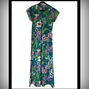 VTG Nani Of Hawaii Liberty House Floral Maxi Dress Green Blue Pink Size Medium